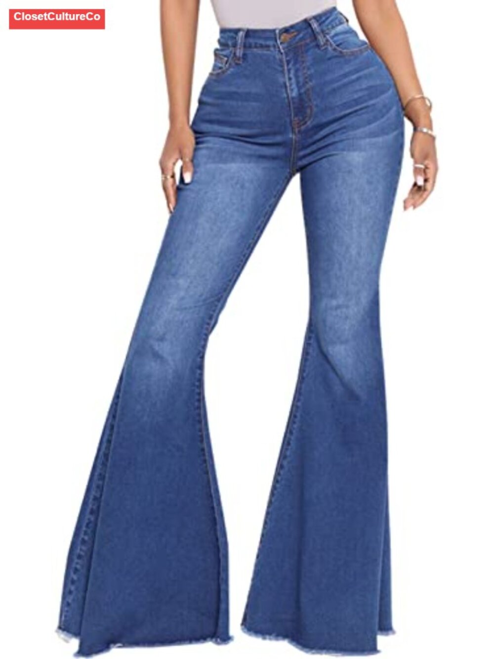 High Waisted Bell Bottom Flare Jeans Stretchy Wide Leg Denim Pants